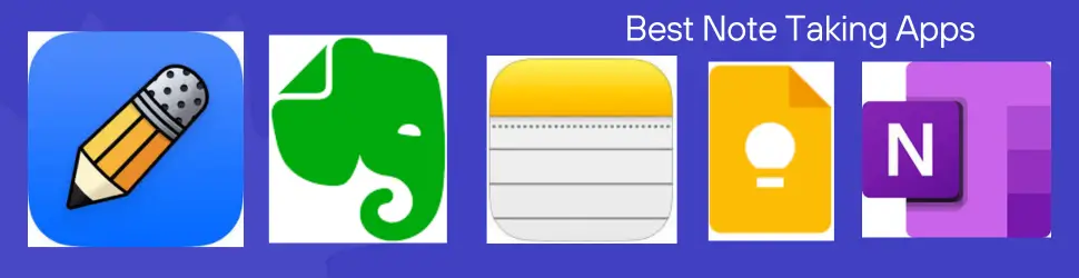 Image of the top 5 digital tools / note-taking apps in 2024 arranged hierarchically from left to right.
